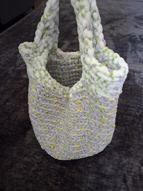 Handmade Crocheted Bag/Purse Speckled White Purple Green